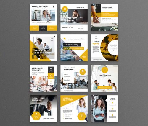 Business Social Media Layouts with Yellow Accents - 412288958