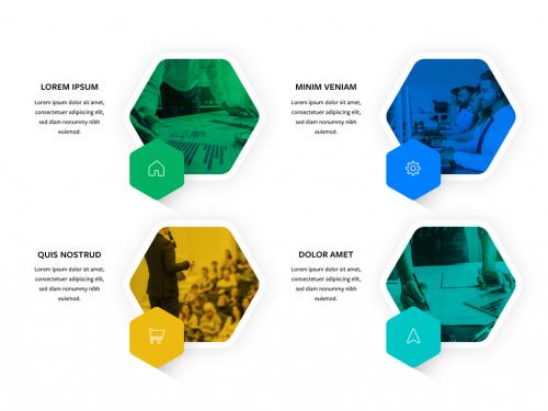 Hexagon Infographics with Colored Overlay and Photo Placeholders - 412288967