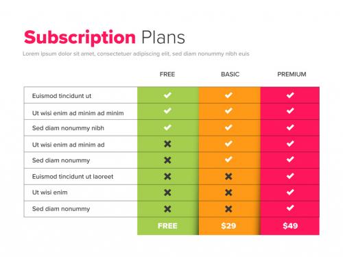 Subscription Plan Table Layout with Bright Elements - 412289048