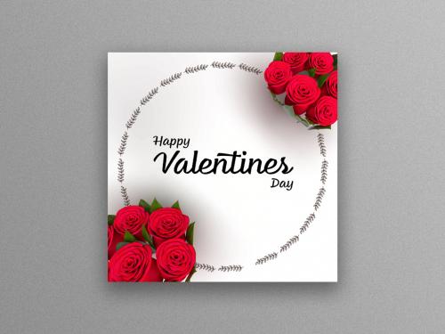 Valentine's Day Social Media Post Layout with Red Roses Image - 412289182