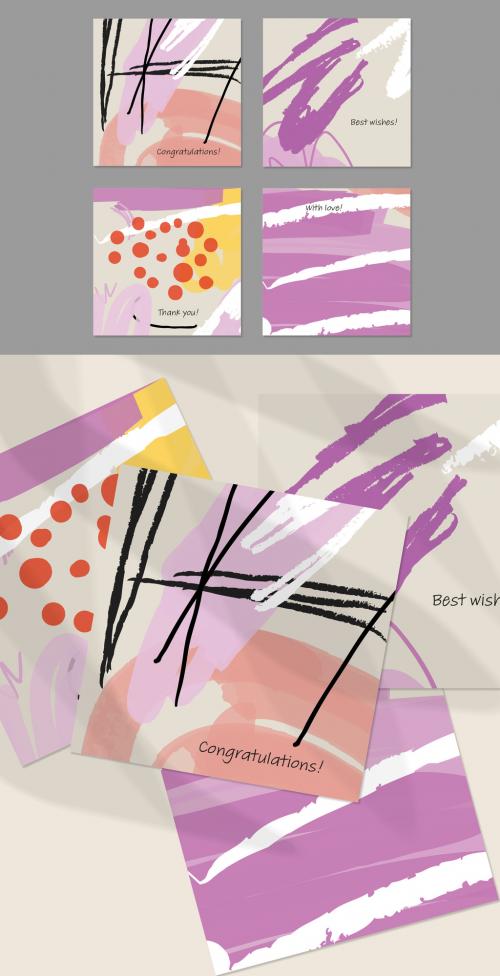 Card Layouts with Textured Hand Drawn Abstract Scribbles and Floral Doodles - 412613793