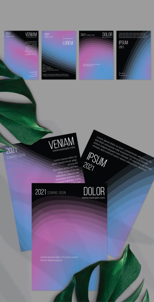 Flyer Layouts with Gradient Blend Wavy Shapes on Black - 412613813