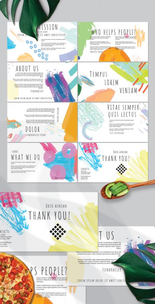 Presentation Deck Layout with Bright Abstract Strokes for Universal Fundraiser Event - 412613961