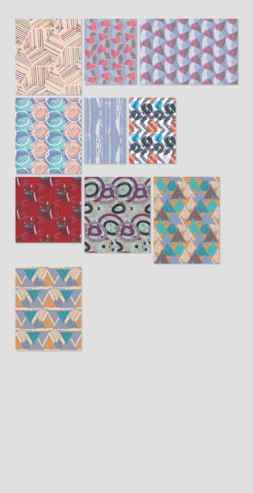 Seamless Pattern Collection with Hand Drawn Rough Abstract Strokes and Floral Elements - 412614067