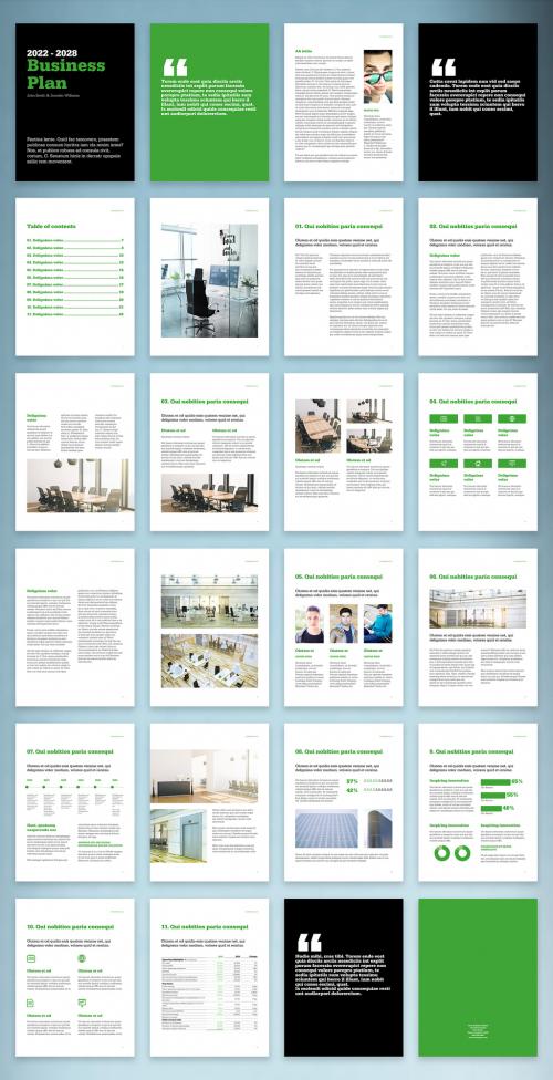 Digital Business Plan Layout with Black and Green Accents - 412636873