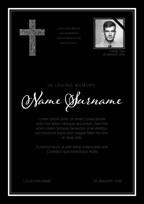 Black Funeral Condolence Card Layout with Photo Placeholder - 412671141