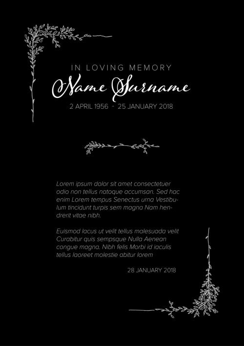 Black Funeral Condolence Card Layout with Floral Elements - 412671142