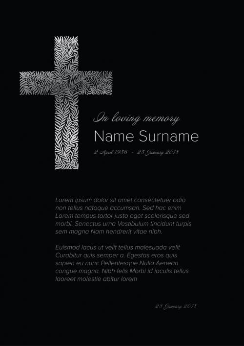 Black Funeral Condolence Card Layout with Floral Cross - 412671146