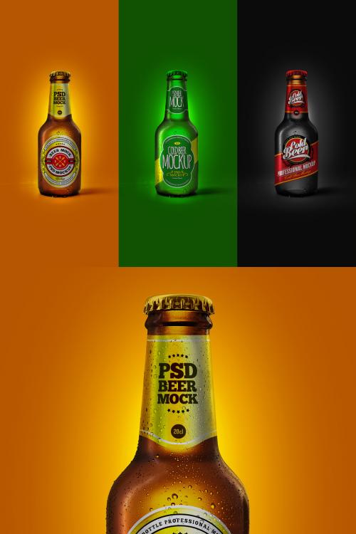 Cold Beer Bottle Mockup - Brown, Green, Black, 20Cl Set - 412705909