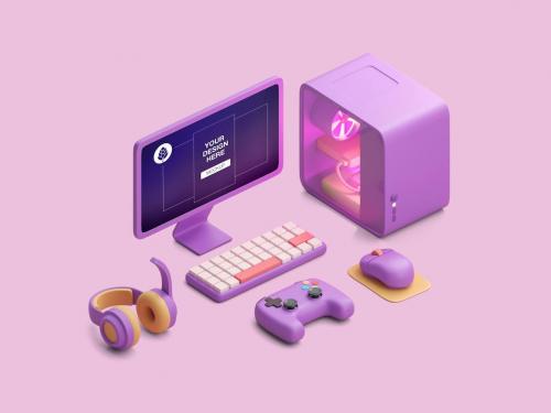 Soft Pop Computer and Devices Mockup