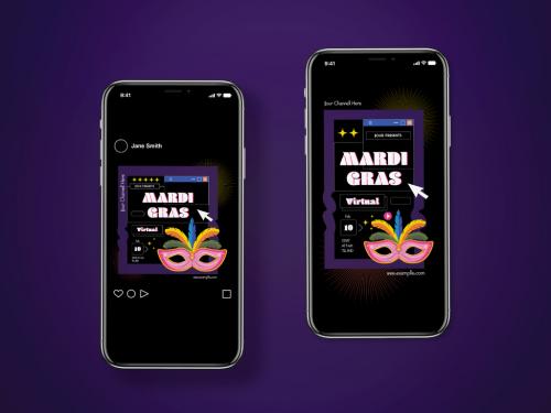 Virtual Mardi Gras Social Media Layout 2 - 412945233