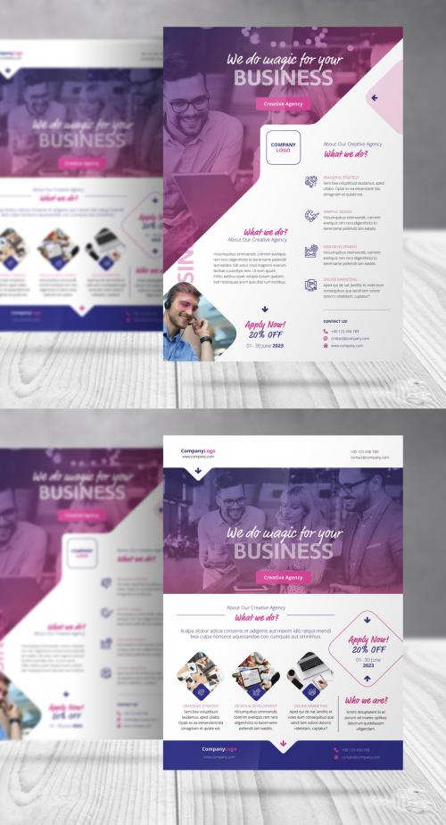 Business Flyer Layout with Magenta and Blue Accents - 412995307