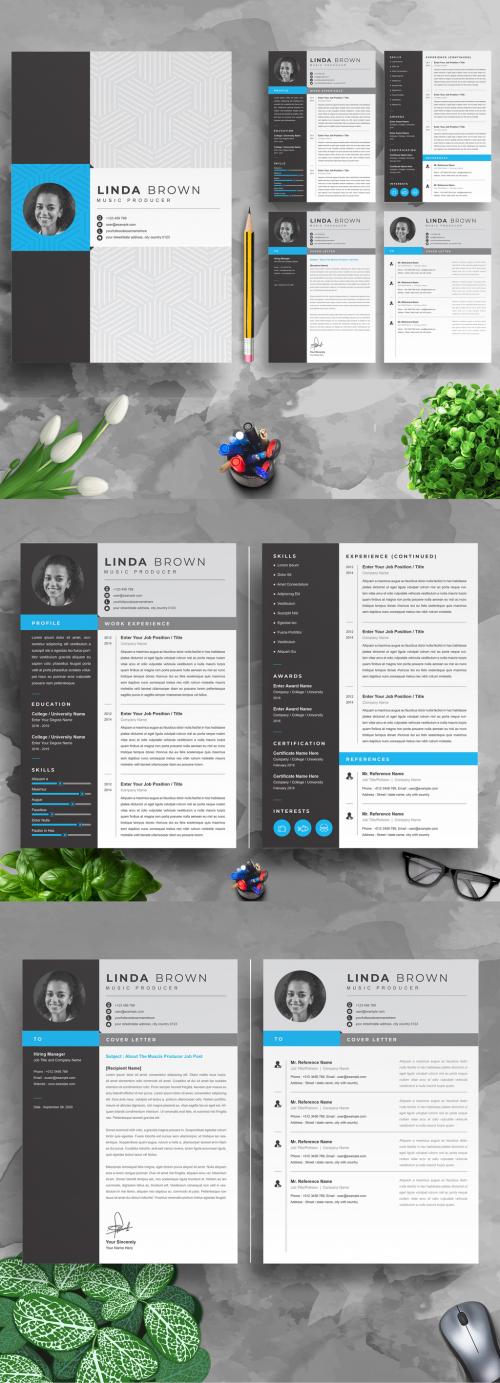 Black Minimal Resume Layout with Cover Letter - 414498609