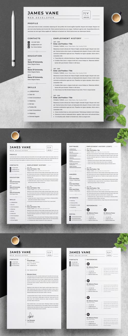 Elegant Black and White Minimalist Resume Layout - 414498692