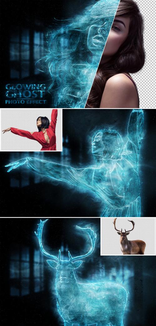 Ghost Glowing Blue Photo Effect Mockup - 414735434