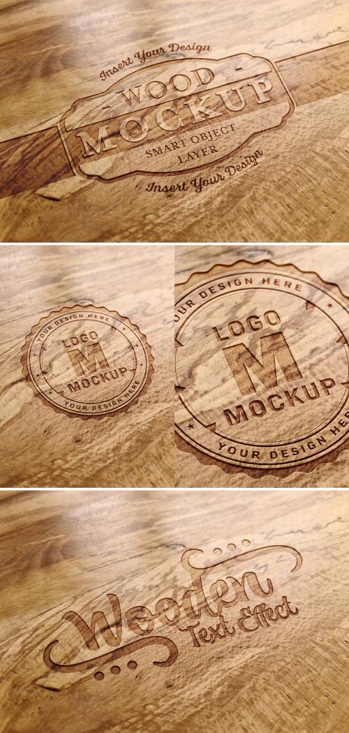 Engraved Text Effect on Wood Plank Texture Mockup - 414736186