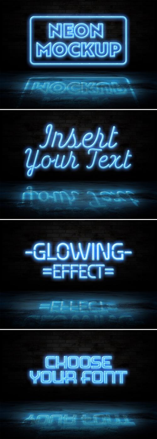 Neon Sign Text Effect Reflecting on the Ground Mockup - 414737324