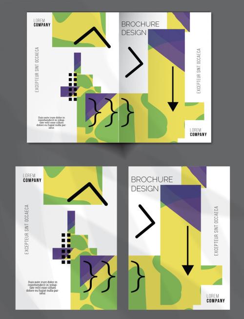 Brochure Cover Layout with Geometric Shapes and Abstract Bright Rectangles on White - 414765146
