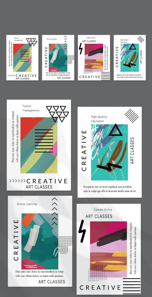 Flyer Layout with Black Geometric Shapes and Abstract Bright Rectangle on White - 414765161