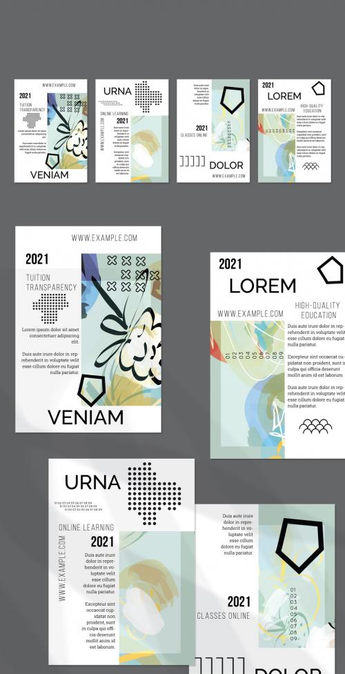Flyer Layout with Geometric Shapes and Abstract Bright Rectangle on White - 414765223