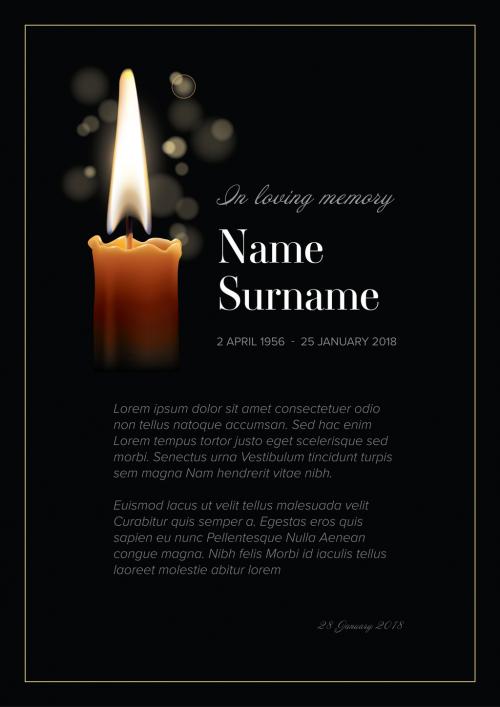 Black Funeral Notice Condolence Card Layout with Candle - 415234834