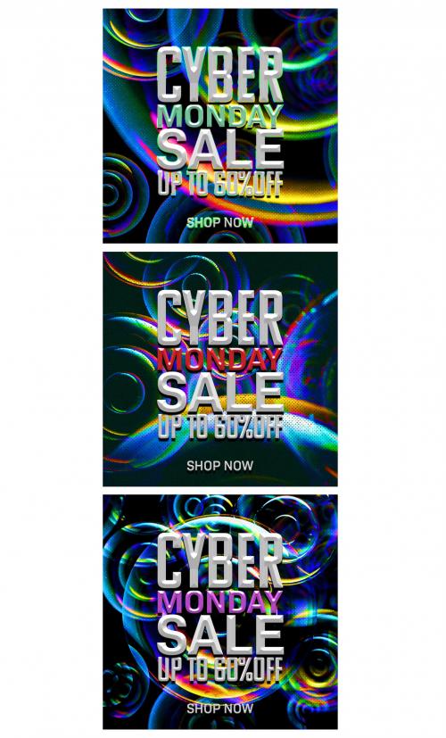 Set of Sale Square Banner Design Layout with Abstract Iridescent Vibrant Background - 415238761