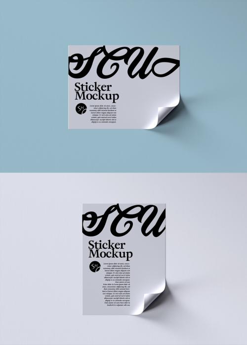 Rectangle Stickers Mockup Layout with Curled Corner - 415239799