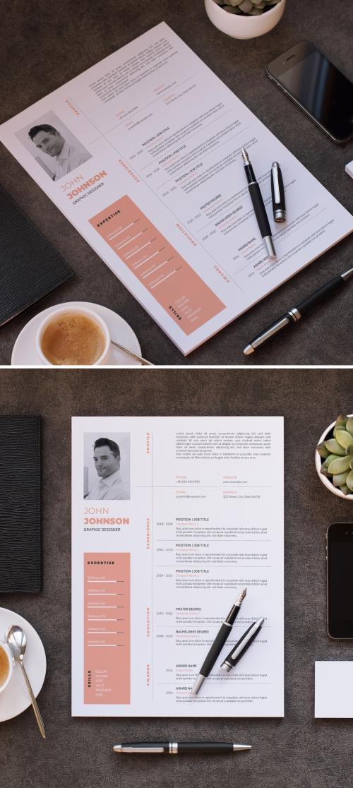 Resume Layout with Peach Accents - 415260936