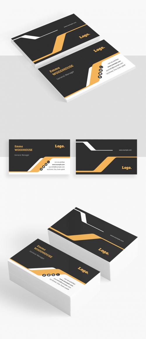 Business Card Layout with Orange Accents - 415263367