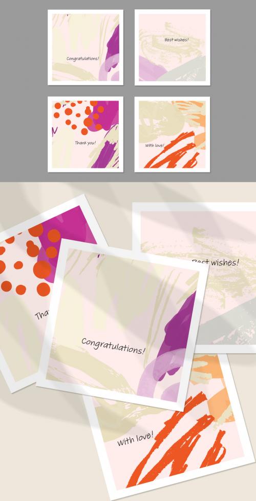 Card Layout with Textured Hand Drawn Abstract Scribbles and Floral Doodles - 415858654