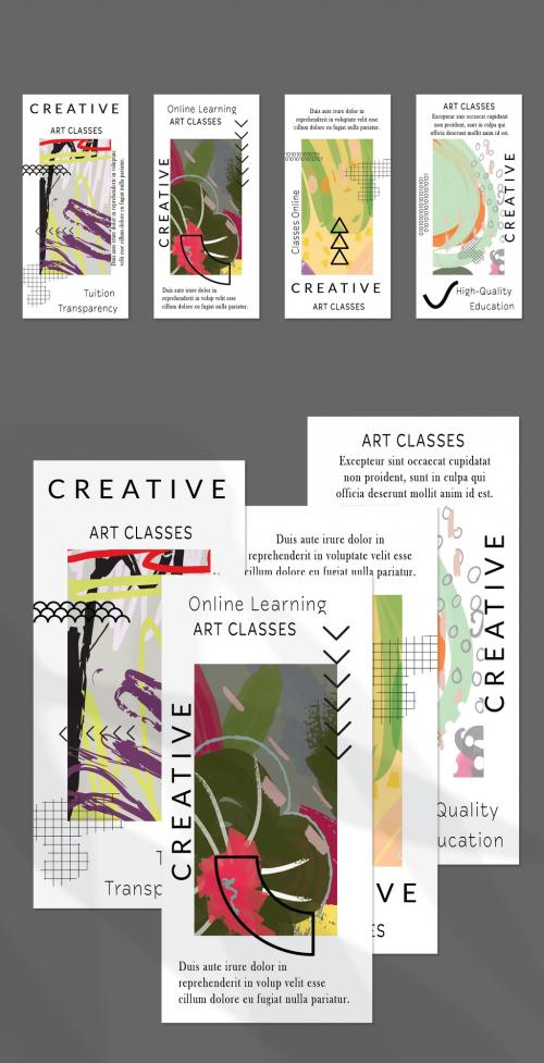 Flyer Layout with Black Shapes and Bright Abstract Rectangle on White - 415858655