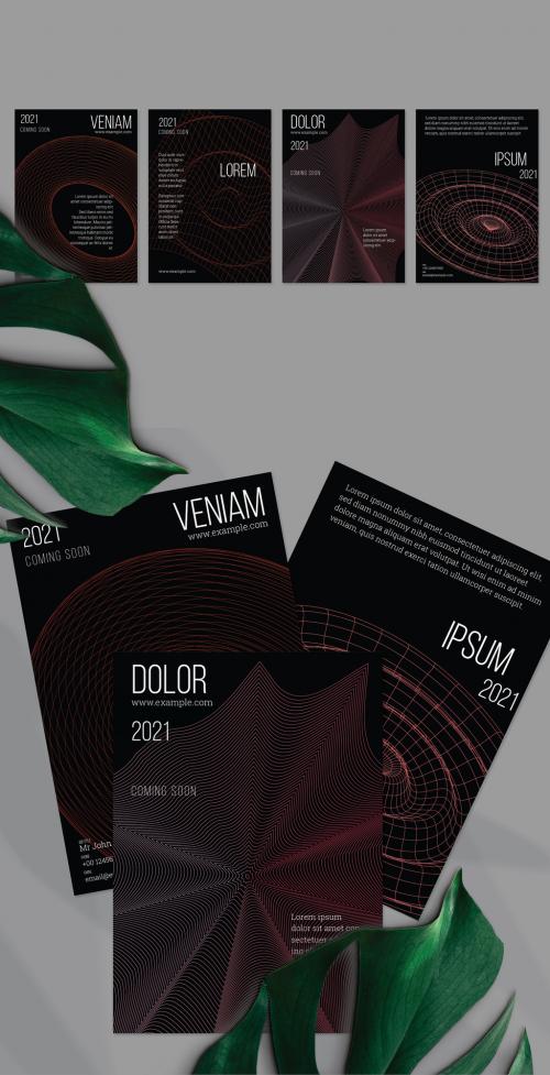 Flyer Layout with Geometric Wireframe Shapes on Black - 415858813