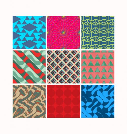 Seamless Pattern Set with Retro Colored Geometric Shapes and 3D Shadow Effect - 415859550