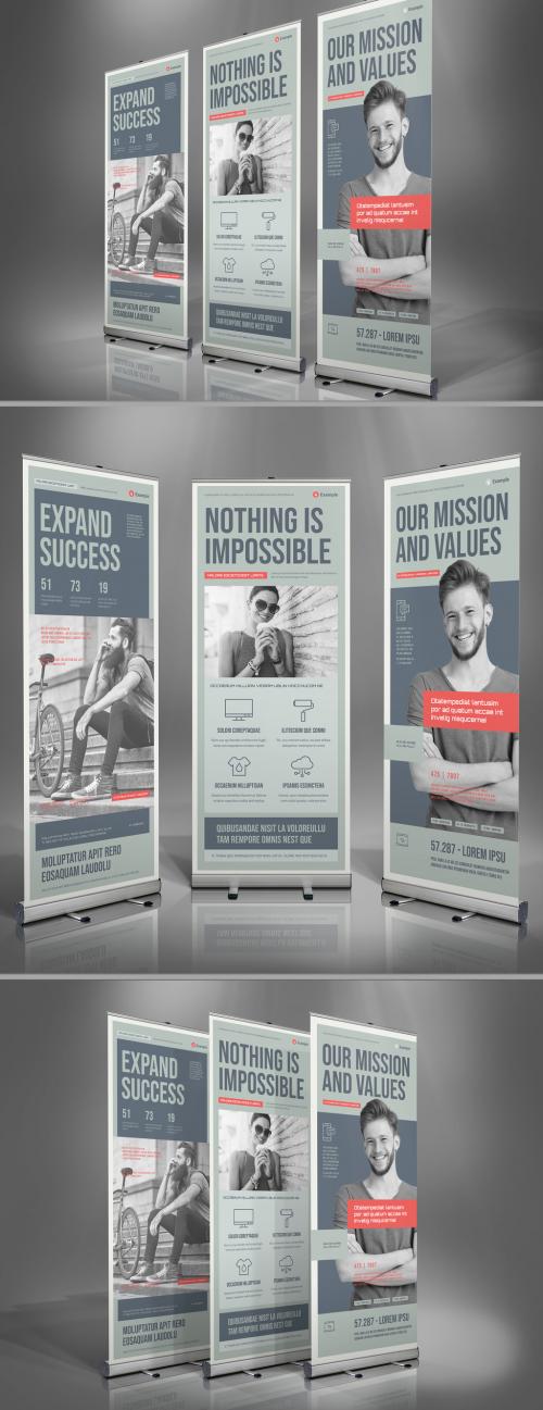 Roll-Up Banner Template in Pale Olive with Pale Red Accents - 415885526