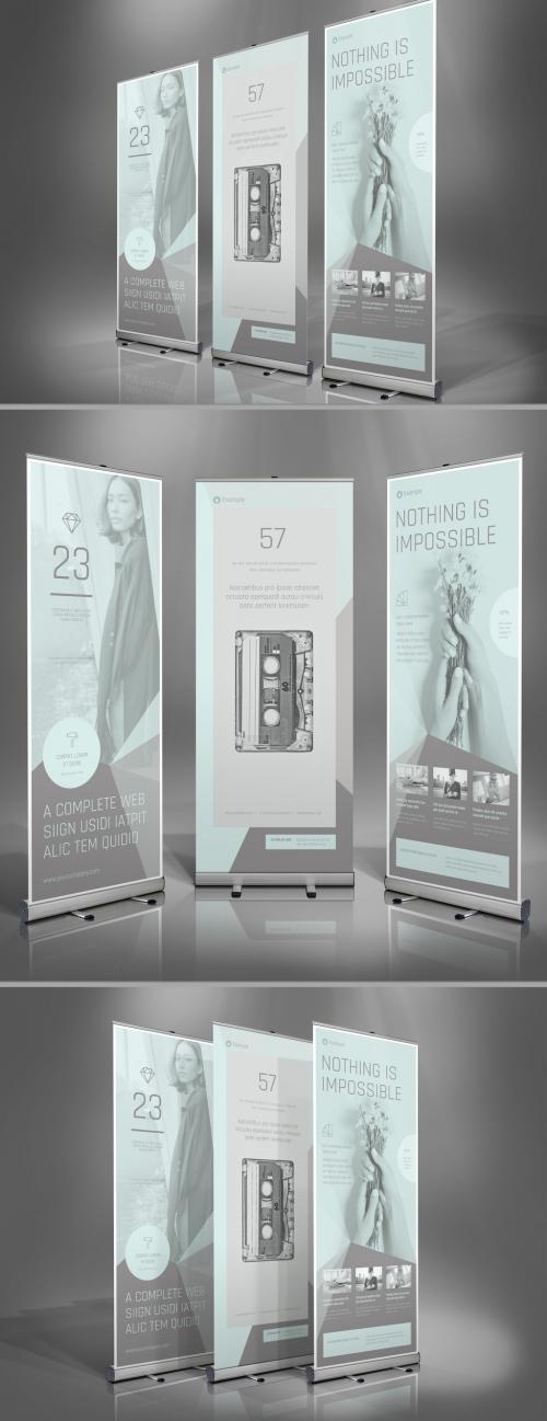 Roll-Up Banner Template in Pale Blue and Light Gray - 415885529