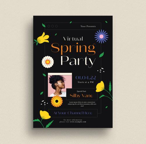 Virtual Spring Party Flyer Layout - 415928284