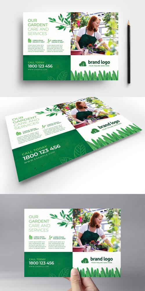 Green Gardener Garden Care Service Layout with Leaves & Grass - 416110858