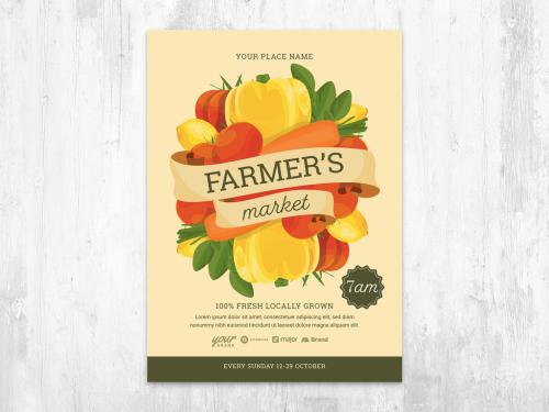 Farmer's Market Flyer Layout with Fruit & Veg Illustrations - 416110899