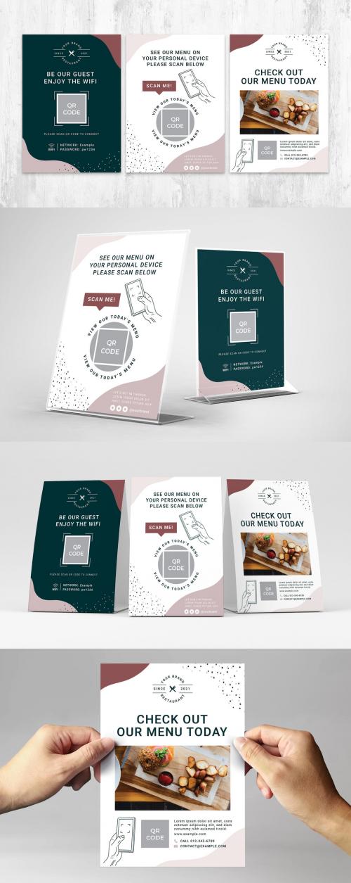 Pink QR Code Flyer Templates for Restaurant Menu Wifi and Checkout Menu - 416126962