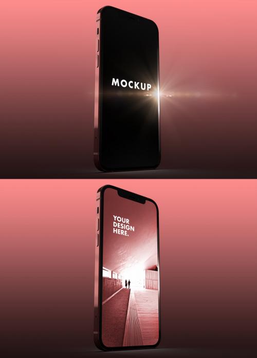 Pink Smartphone Mockup on a Rose Gradient Background - 416354316