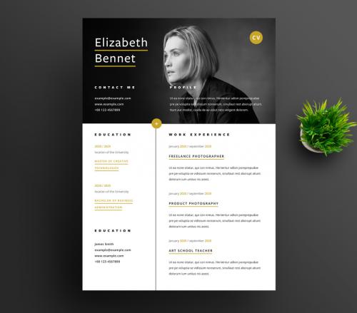 Resume Layout with Black and Gold Accents - 416401540