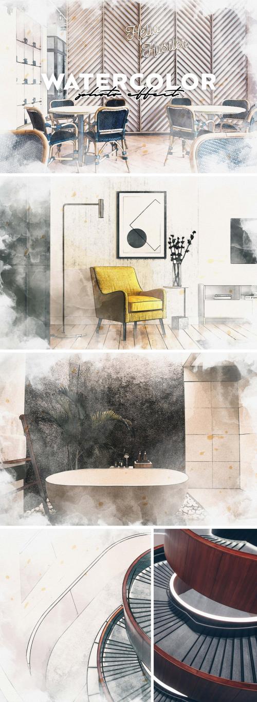 Soft Watercolor Photo Effect Mockup - 416607955