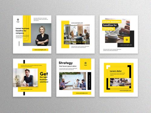 Business Social Media Layout Posts with Yellow Accent - 416612912