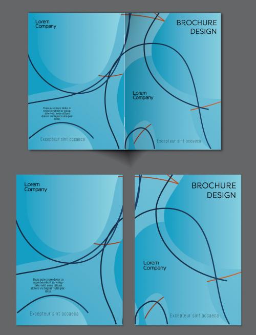 Brochure Cover Layout with Abstract Gradient Wavy Shapes and Lines - 417454816