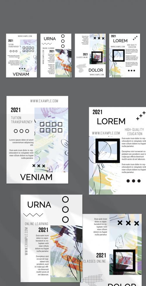 Flyer Layout with Geometric Shapes and Abstract Bright Rectangle on White - 417458730