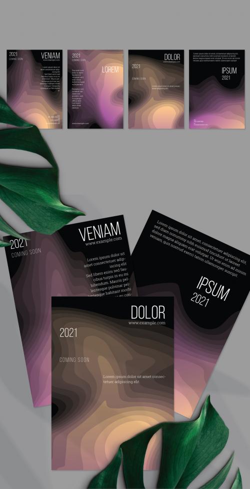 Flyer Layout with Gradient Blend Wavy Shapes on Black - 417458796