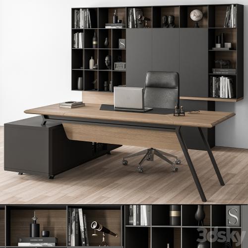 Manager Desk and Library Wood and Black - Office Furniture 266