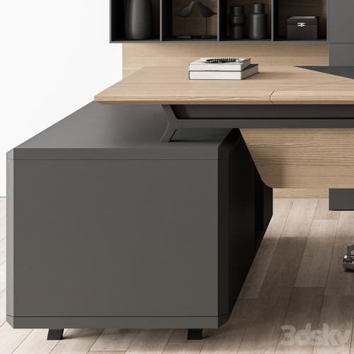 Manager Desk and Library Wood and Black - Office Furniture 266