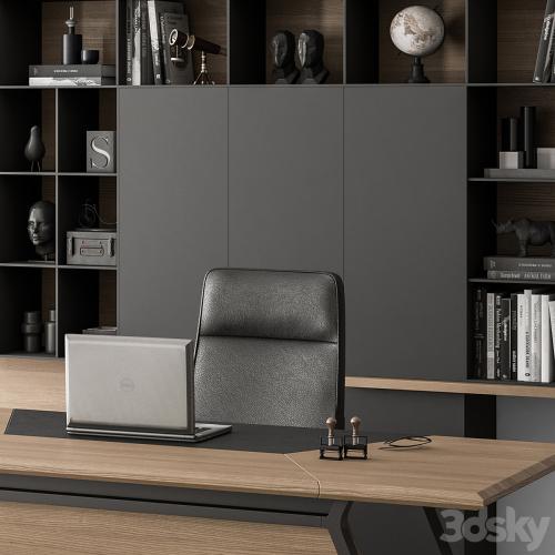 Manager Desk and Library Wood and Black - Office Furniture 266