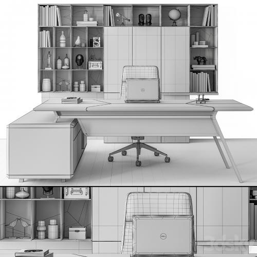 Manager Desk and Library Wood and Black - Office Furniture 266